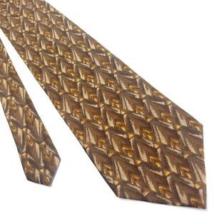 Henry Grethel Bronze Brown Silk Tie‎ Woven Geometric Wide